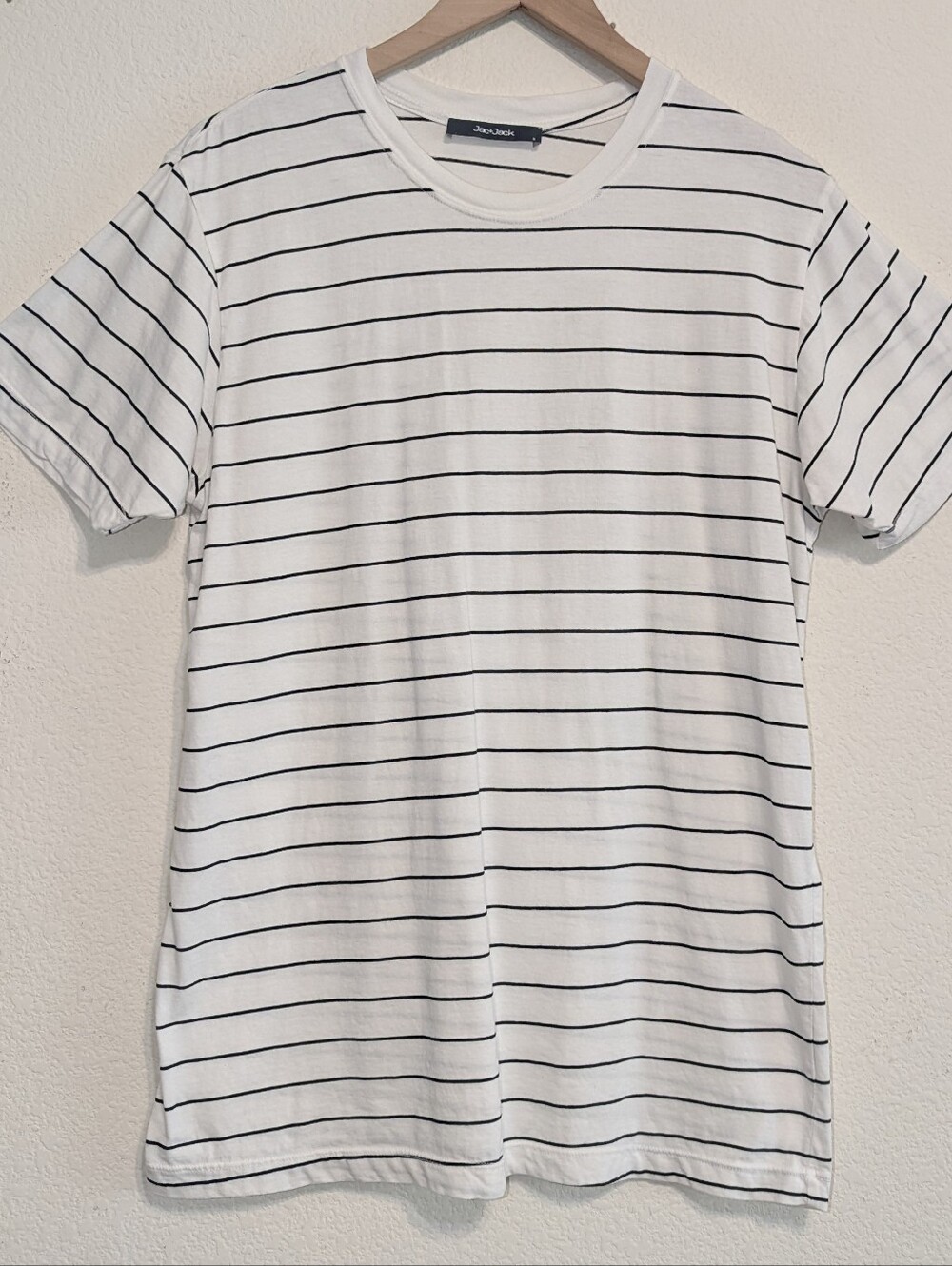 Jac+Jack Cotton Striped T-shirt Tee USA Size Mens Small White Black EUC Nautical